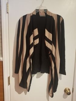 Retro-ology Black & Tan Open Front Cardigan Sweater Jacket Size Medium