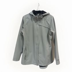 New Balance Soft Shell Running Jacket Gray Full Zip Pockets Fleece Lining Hood L