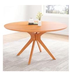 47.2" Solid Wood Round Dining Kitchen Table for 4-6 People with Intersecting Pedestal Base