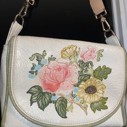 Nice Purse Handbag. White Letter. Embroidery Flowers. 