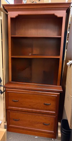Solid cherry custom lateral file with bookcase