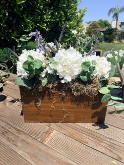 Vintage Wooden Box With Silk Flowers