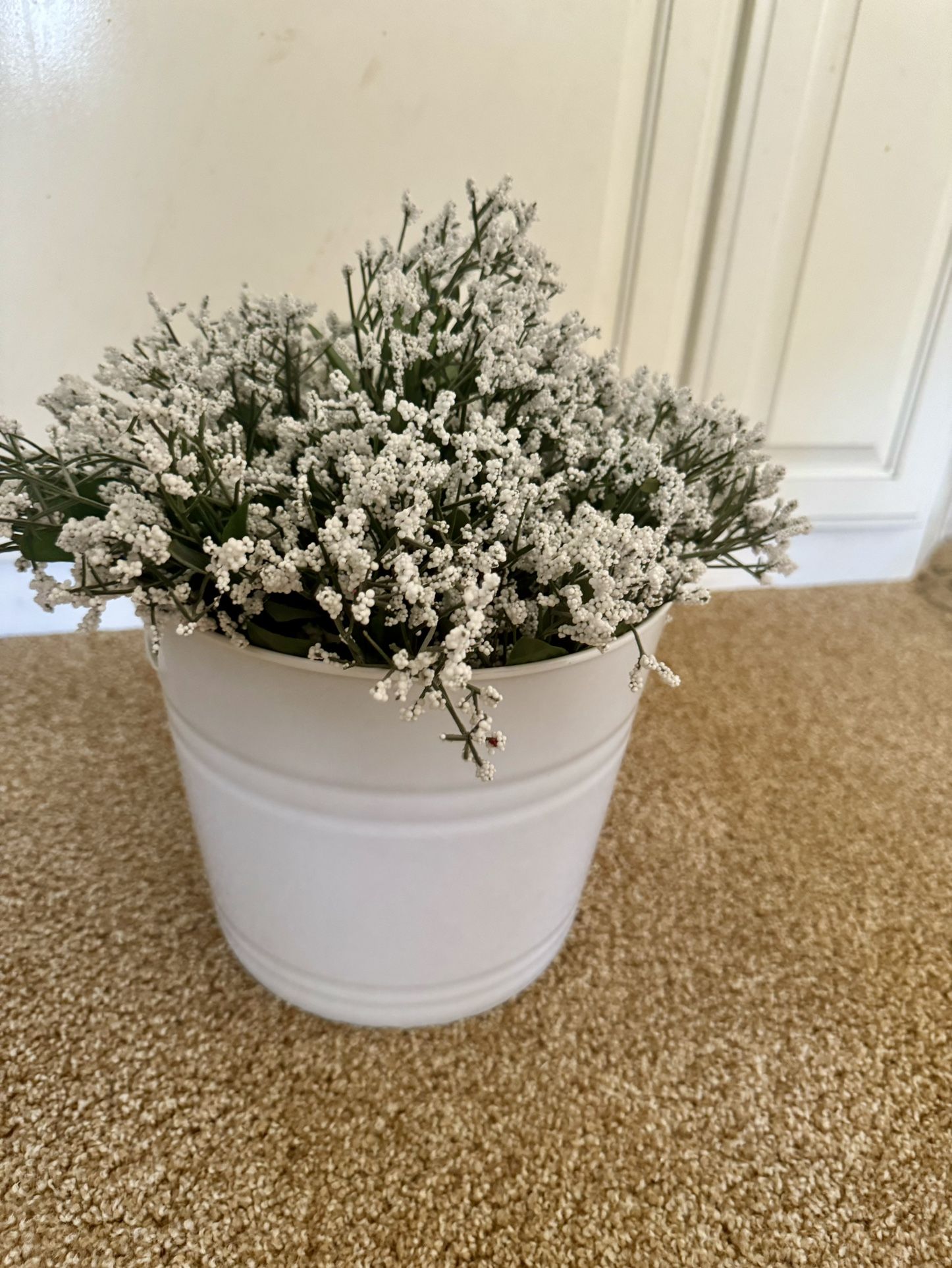 Wedding Bucket With Babies Breath Flowers Cute!