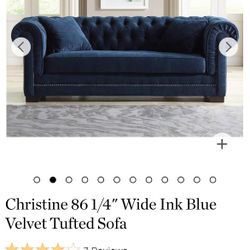 Tufted Blue Velvet Sofa