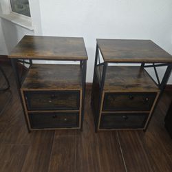 2pack Nightstand , End Table with Flip Drawer, Brown