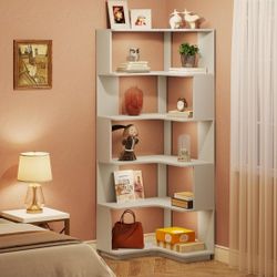 Tribesigns Modern 6-Tier Corner Bookshelf Freestanding 64.96 Inch Tall Silver Gray
Bookcase, with Anti-Drop Panel, Corner Shelf, Display Rack, Storage