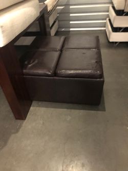 Dark Brown Leather Storage Ottoman