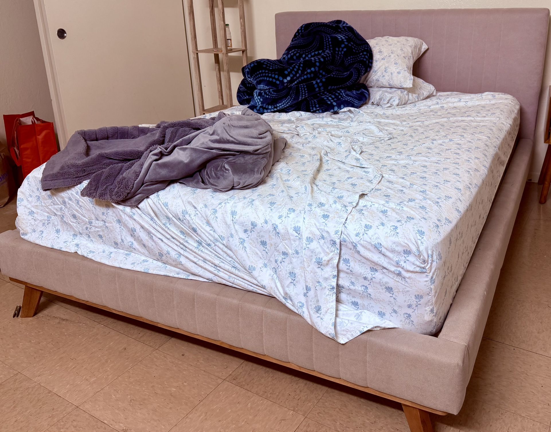 Polyester & Wood Bed Frame