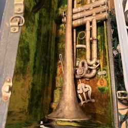 vintage trumpet, a C.G. Conn or Buescher model from the early 20th century