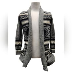 Windsor Size Large Gray Cream Black Aztec Open Front Cardigan