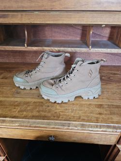 Beige Canvas High-Top Platform Sneaker Boots