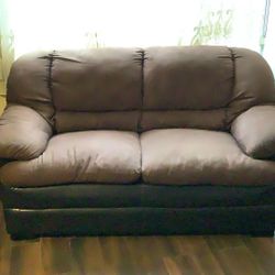 Brown Leather And Suede 3 Piece Couch Set.