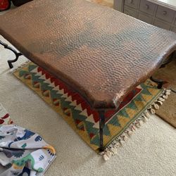 Vintage Hammered Copper Top Coffee Table 