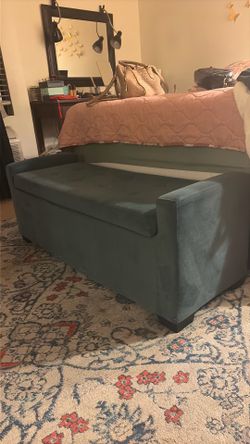 STORAGE ottoman BENCH with arms button tuffed end of bed bench