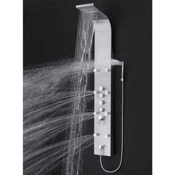 AKDY 65 in. 8-Jet Rainfall Shower Panel System w/ Waterfall Shower Head & Wand Stainless Steel
