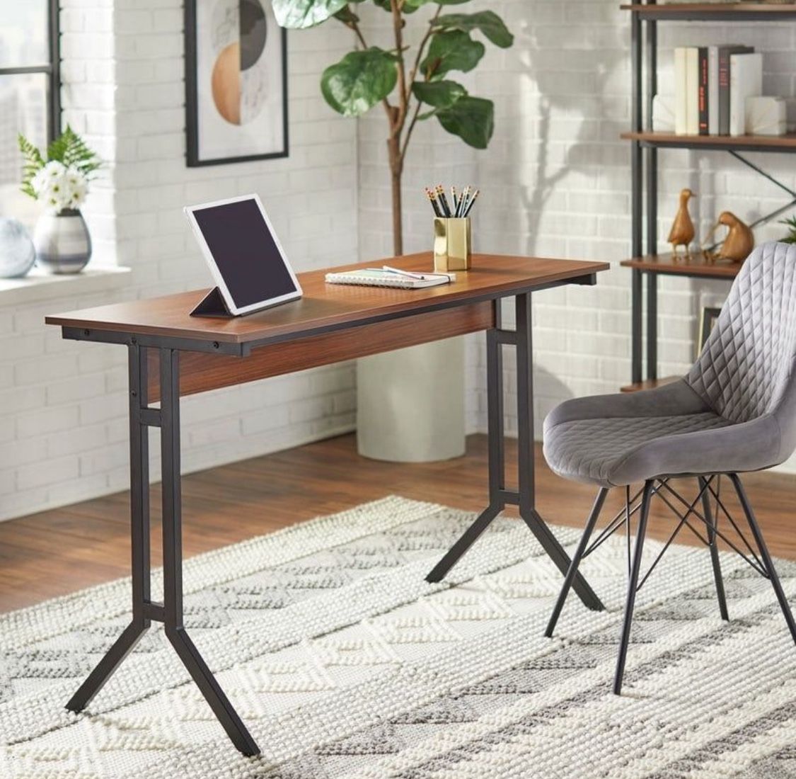 New Spacious Writing Computer Desk Sturdy Walnut Finished