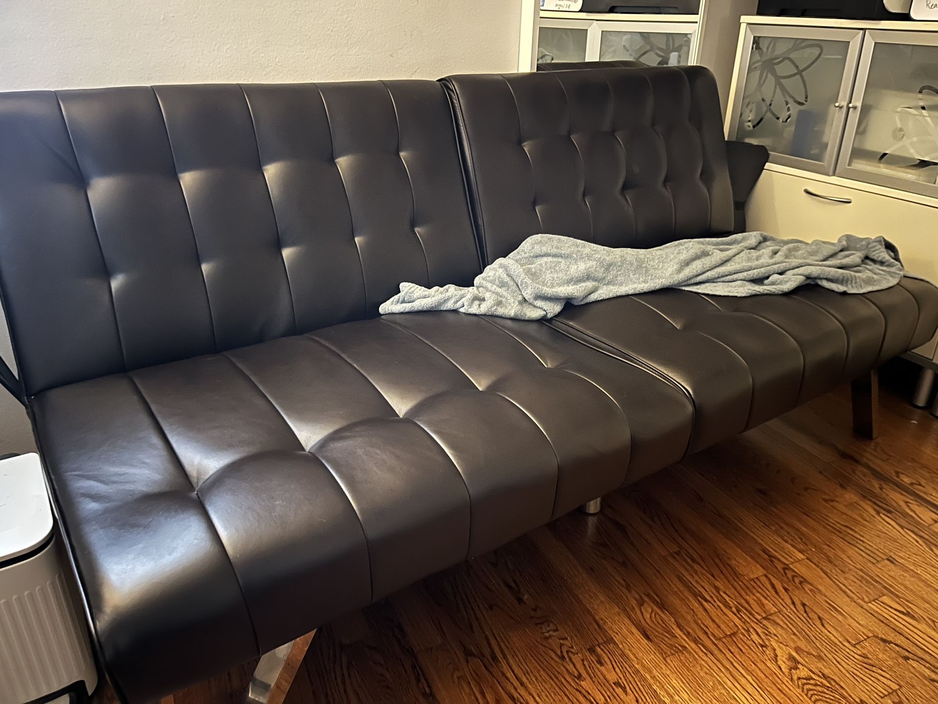 Black Faux Leather Couch  Futon 