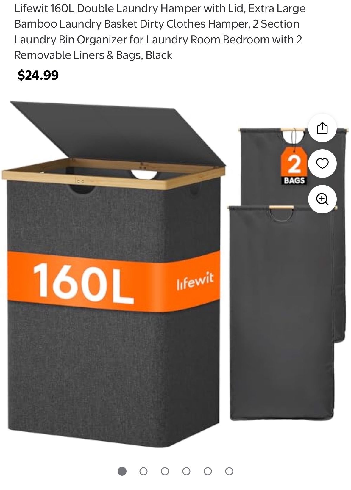 Lifewit 160L Double Laundry Hamper W. Lid Large Bamboo Basket 2 sides  