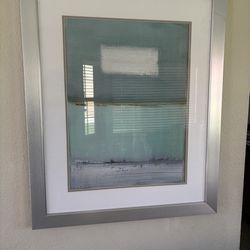 Framed Abstract Art Teal Blue Silver