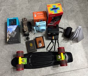 Cameras, penny board, airtag wallet with AirTag included,