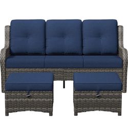 Newly Assembled 3-Piece Outdoor Couch Set, Include Wicker Patio Sofa with Thickened Olefin Cushions, High Back and Deep Seating, Hand-Woven PE Rattan 