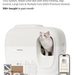 Self-Cleaning Automatic Cat Litter Box with Odor Control TiO2 System, Robot Litter Box with Auto-Packing, App Control, Large Cats & Multiple Cats