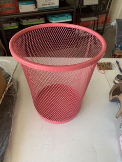 Pink Metal Trash Can