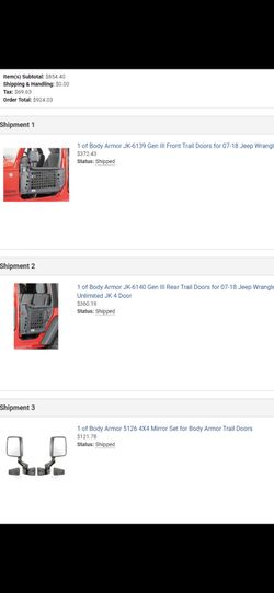 Jeep front and rear doors with mirrors