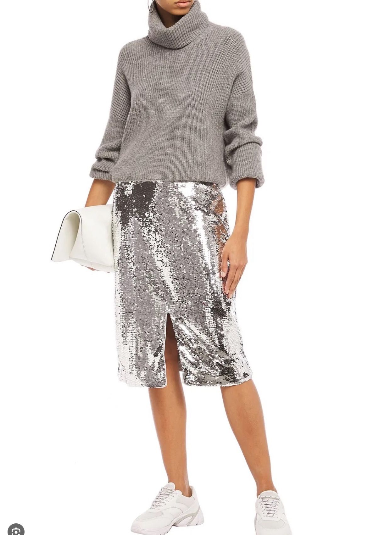Ganni silver sequin mid waist mid split pencil skirt 36 US 4