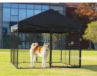 Petony 79”W x 79”D Large Outdoor Dog Enclosure,Heavy Duty Dog Cage with Roof,Galvanized Steel Dog Kennel Fence with Double Safety Locks