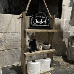 Rustic Wood Hanging Toilet Paper Roll Storage 