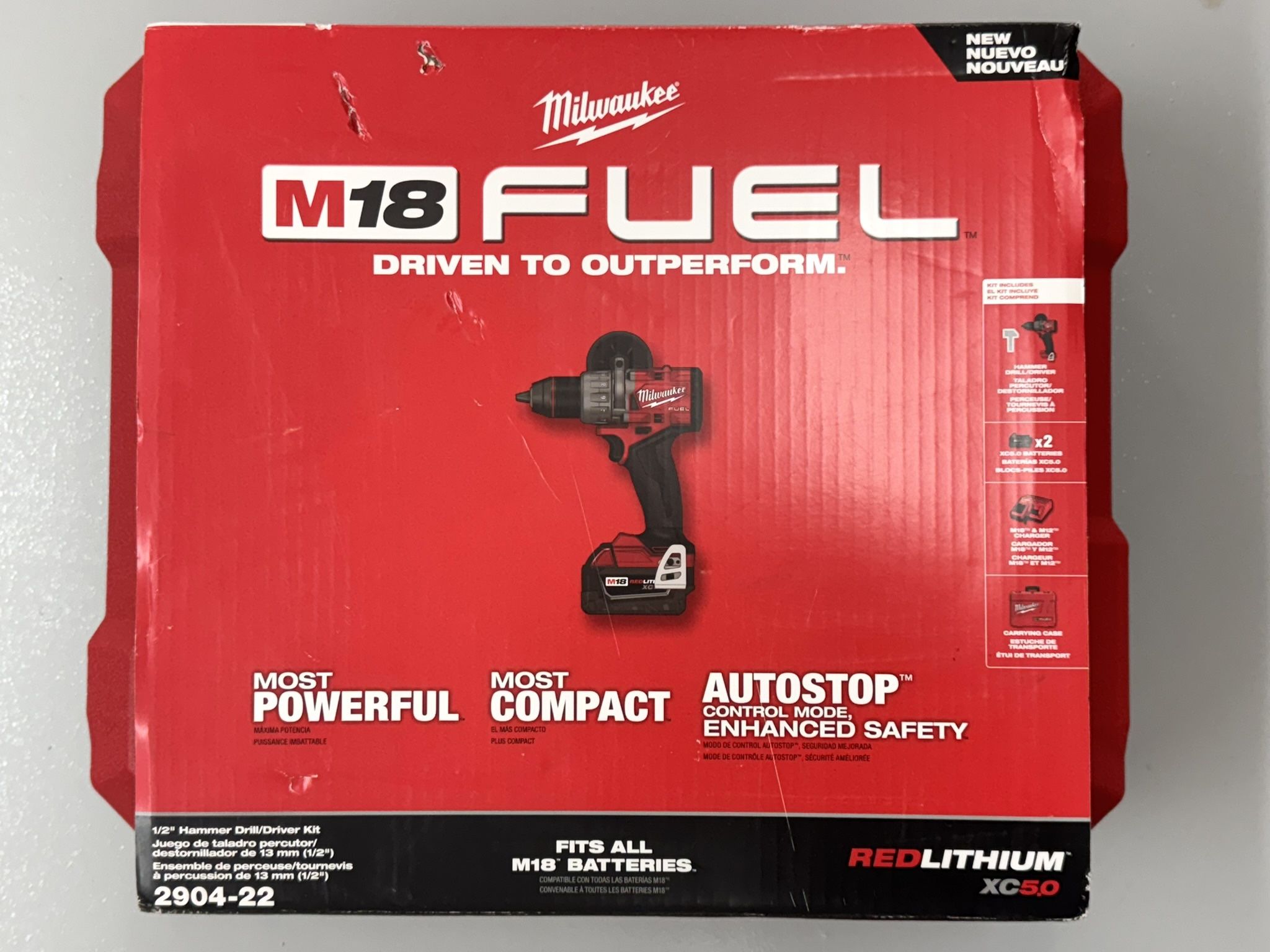 NEW! Milwaukee 2904-22 M18 FUEL 1/2" Hammer Drill/Driver Kit