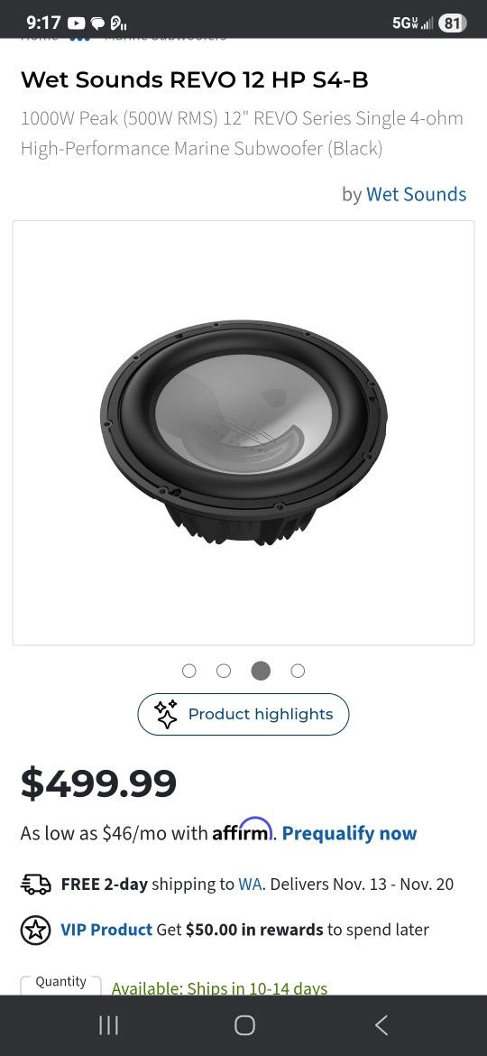 Wetsounds 12" Subwoofer