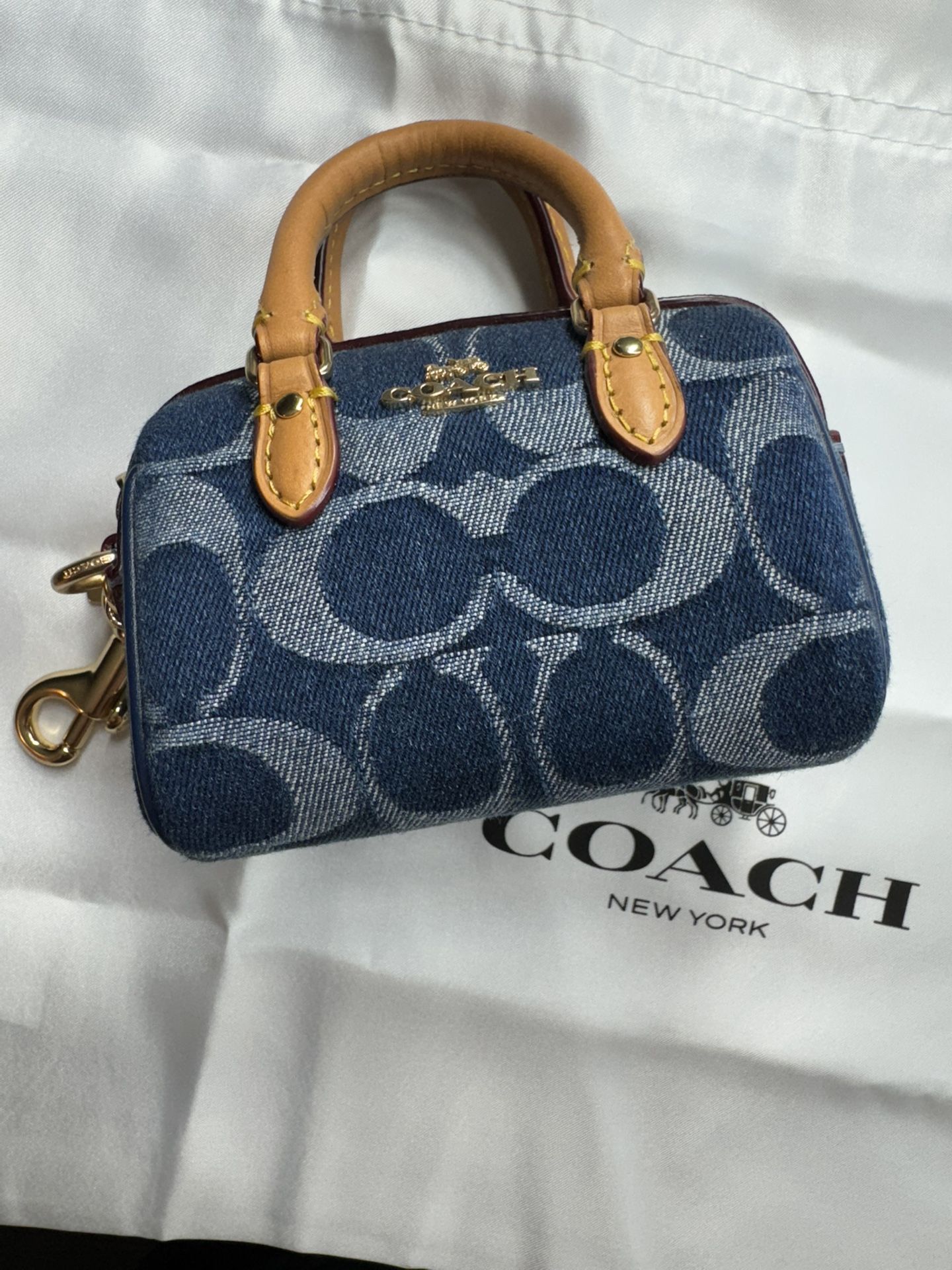 Mini Rowan Bag Charm In Signature Denim