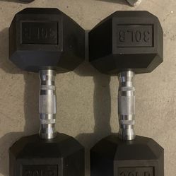 30-lb. Rubber Hex Dumbbell Set - New