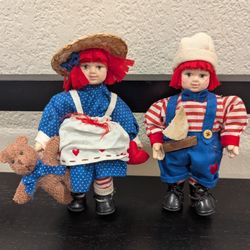 Raggedy Ann & Andy Vintage Porcelain Doll Set 7"  - Terry's Village
