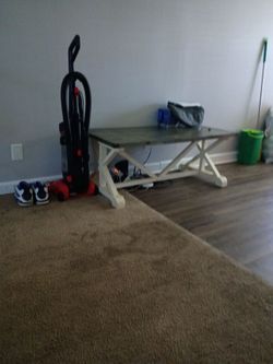 Farmhouse Trestle White Wood Built in Coffee table