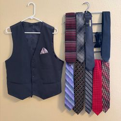Men’s Dress Bundle Vest + 9 Neck Ties & Bow Tie 2-Pocket Square Formal Lot