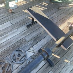 Starter Weight bench with weights and barbell