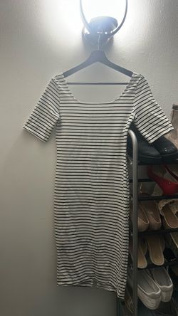 White and Black Striped Midi Dress