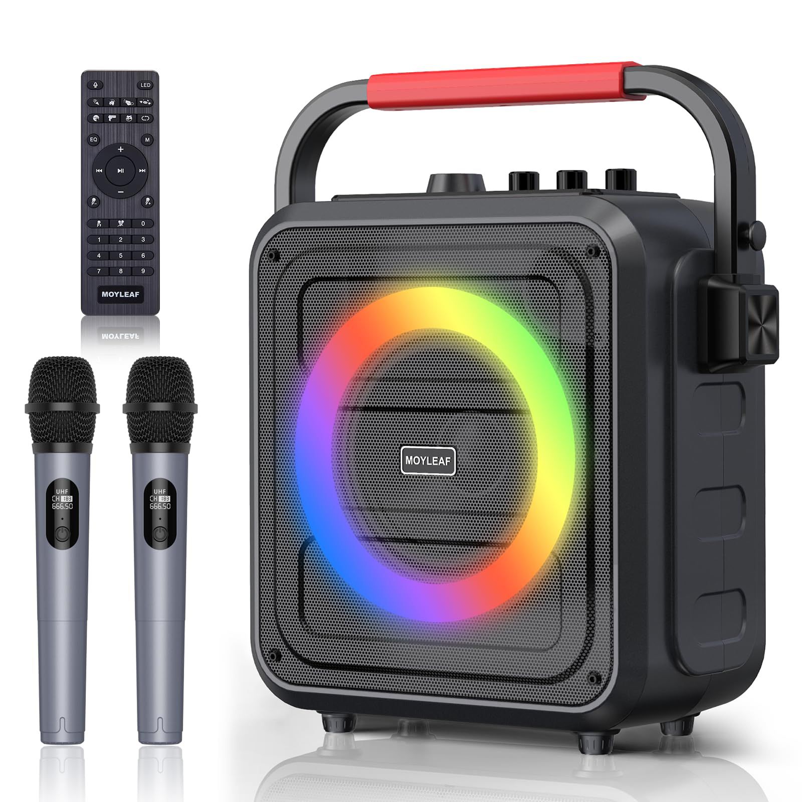 Karaoke Machine for Adults & Kids, Bluetooth Karaoke Speaker with Two Wireless Karaoke Microphones, PA System Speaker Supports TF Card/USB, AUX in, RE