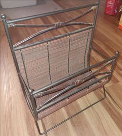 Vintage Magazine Rack Paper Holder Metal & Bamboo