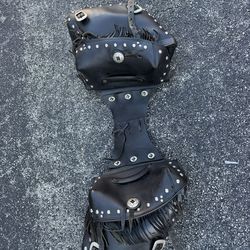 Classic Black Leather Motorcycle Saddlebags