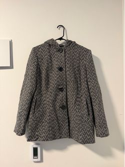 Giacca Gallery black & white herringbone wool coat Size M #winterwear #outerwear
