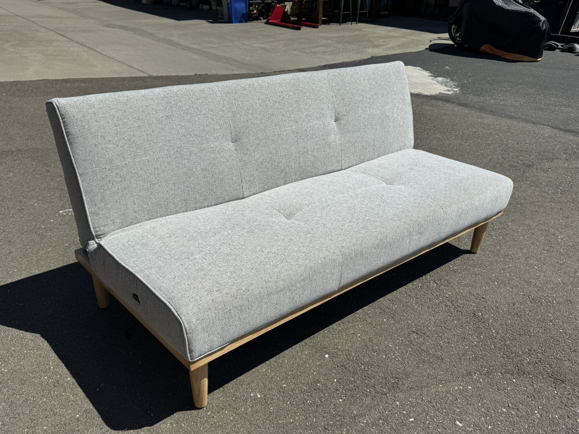 New!! Gray Convertible (Twin) Sofa Bed Futon. Solid Wood Frame!