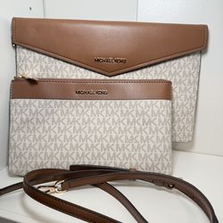 Michael Kors Tan and Cream Two-Piece Crossbody Bag Set