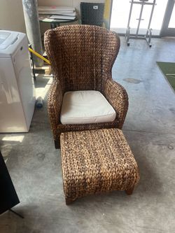 Woven Rattan Chair and Ottoman Set