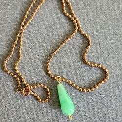 Electric Green Quartz Teardrop Pendant Gold Tone Necklace
