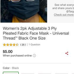 2pk Black Face Mask 