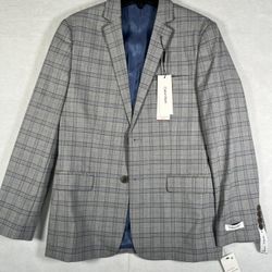 New Calvin Klein boys 16 suit coat plaid gray blue 